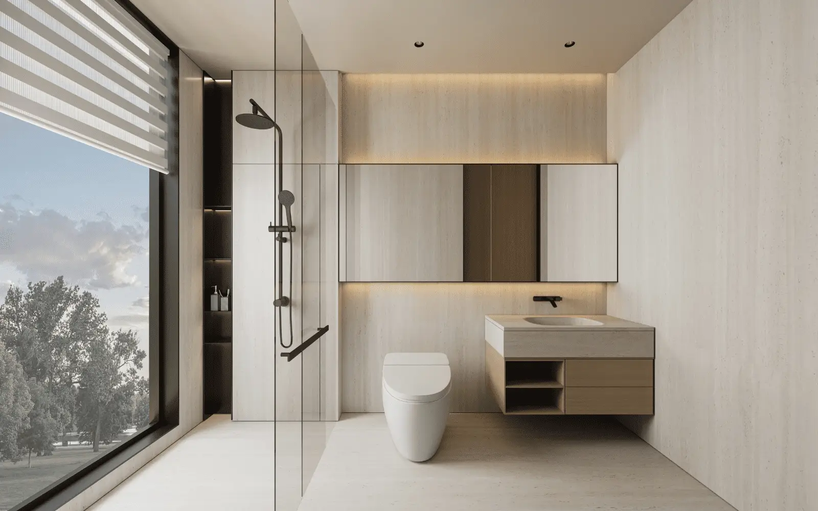 A modern bathroom featuring a glass wall and a sleek toilet, showcasing contemporary design elements. A modern bathroom featuring a glass wall and a sleek toilet, showcasing contemporary design elements.